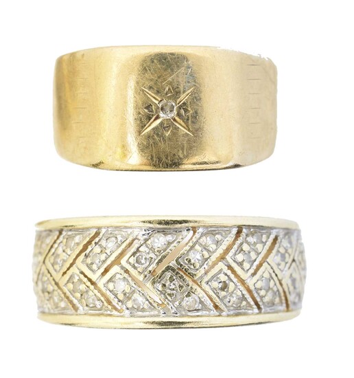 Two 9ct gold diamond band rings