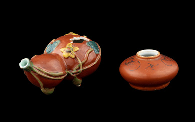 Two Chinese Iron Red Glazed Porcelain Water Droppers