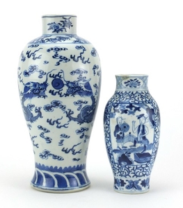 Two Chinese blue and white porcelain vases including a balus...