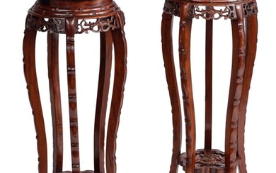 Two Chinese rosewood pedestal stands, H 90 - 91 cm