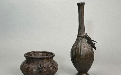 Two Japanese Bronze Vases of Naturalistic Approach, Meiji Period