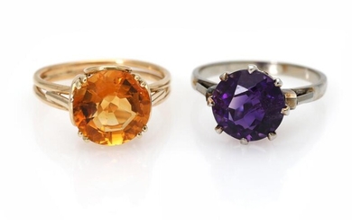 SOLD. Two rings set with an amethyst and a citrine, respectively mounted in 18k white gold and 14k gold. Size app. 56 and 57. (2) – Bruun Rasmussen Auctioneers of Fine Art