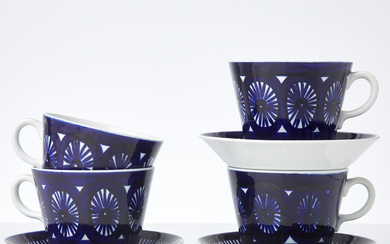 ULLA PROCOPÉ. Tea cups with saucers, 3+1 dlr, Arabia, “Fiesta”, flintware, 1960-70's.