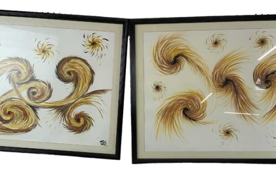 UNATTRIBUTED; a pair of modern abstract watercolours of yellow and...