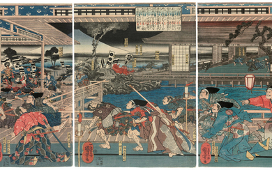 UTAGAWA KUNIYOSHI (1797-1861), The Rise and Fall of the Minamoto and Taira: The Attack on Yamaki Palace in Izunokuni (Genpei seisuiki: Izunokuni Yamaki no kassen)