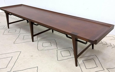 Unique Modernist Long Bench Table. With Angled Brass S