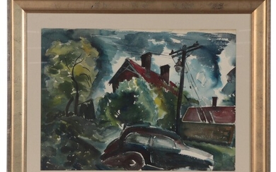 Urban Landscape Watercolor Painting, 1948
