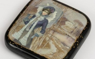 VERY FINELY PAINTED RUSSIAN LACQUER BOX SHOWING A UNKNOWN