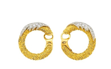 Van Cleef & Arpels Pair of Gold, Platinum and Diamond Hoop Earclips, France