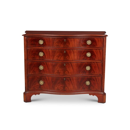 Very Fine and Rare Chippendale Inlaid and Figured Mahogany Serpentine-Front Chest of Drawers, probably Charleston, South Carolina, Circa 1790