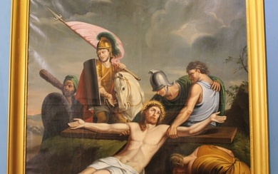 Very old oil on canvas of Pre-crucifixion scene of Jesus, 86 x 59
