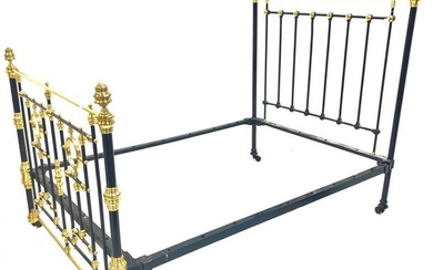 Victorian brass and iron double bedstead, with Vono cross...