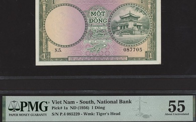 Vietnam, South - National Bank, [2 notes] 1 Dong, ND (1956), serial numbers N.5 087705 and P.4...