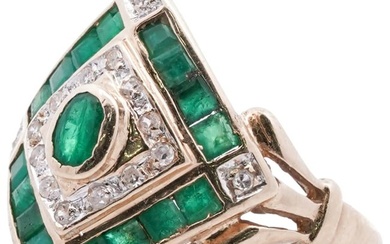 Vintage 14k Gold, Emerald and Diamond Ring