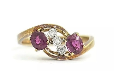 Vintage 1950's Oval Ruby Diamond Gemstone Ring 14K Yellow Gold 2.84 Grams
