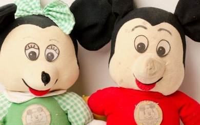 Vintage 1970s Mickey and Minnie Mouse Fabric Dolls