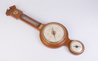Vintage Inlaid Wall Mounted Barometer and Thermometer