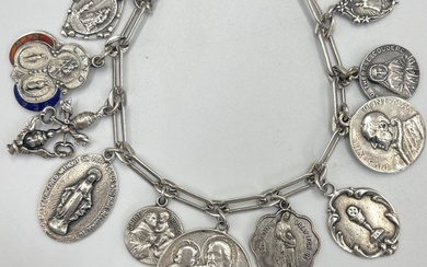 Vintage Sterling Silver Religious 11 Charm Bracelet