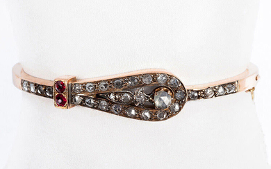 Vintage bangle bracelet, in rose gold, with openwork bow...