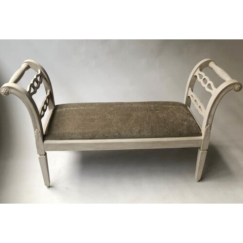 WINDOW SEAT, French Louis XVI style grey painted with raised...