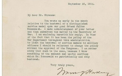 Warren G. Harding Typed Letter Signed