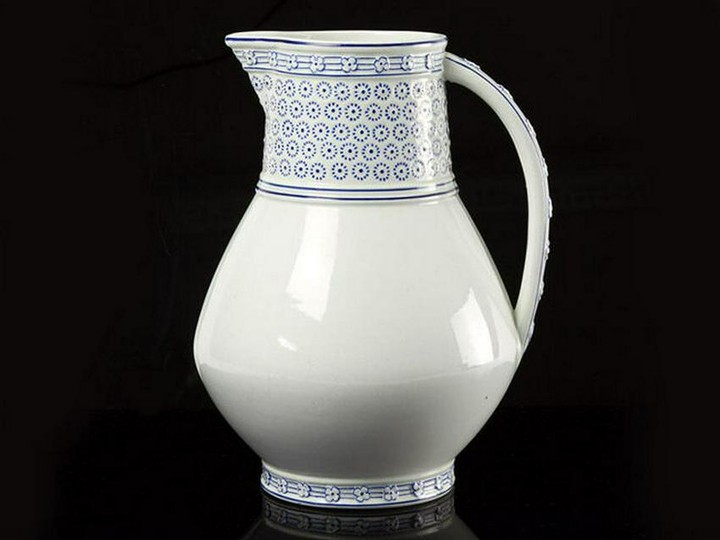 Wedgwood Hand Painted Blue and White Jug 1879