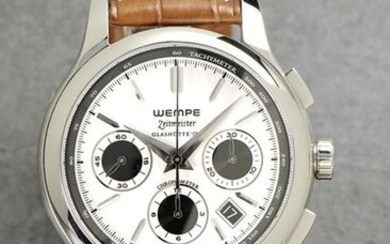 Wempe "Zeitmeister", Glashütte i/SA, Chronometer, Movement No. 000459, Case No. 530101, Cal. ETA 7753, 42 mm, circa 2006 A heavy automatic wristwatch in practically new condition, with chronograph, 30 min. and 12h counter, tachy scale and date -...