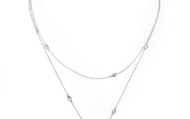 White Gold and Diamond Station Chain Necklace
