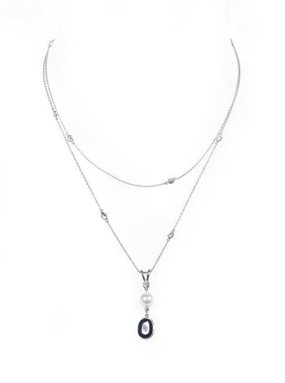 White Gold and Diamond Station Chain Necklace