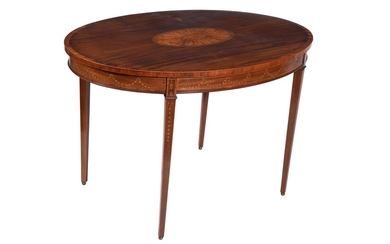 Y A mahogany, tulipwood banded, and inlaid oval centre table in George III style