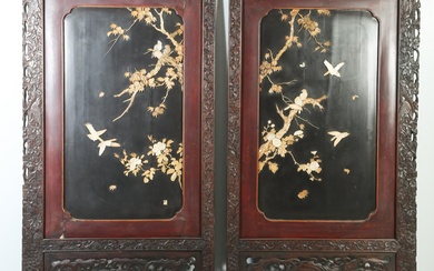iGavel Auctions: Japanese Bone and Hardstone Lacquer and Carved Wood 2-part Screen circa 1900 AFR3SHLM