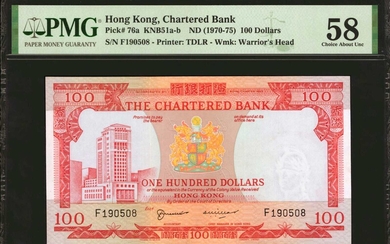 (t) HONG KONG. Chartered Bank. 100 Dollars, ND (1970-75). P-76a. PMG Choice About Uncirculated 58.