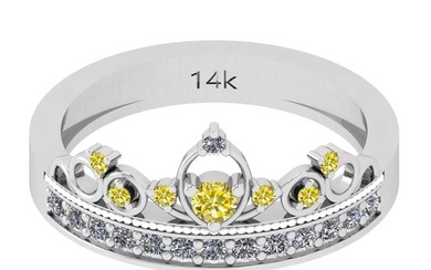 0.27 Ctw I2/I3 Treated Fancy Yellow And White Diamond 14K White Gold Eternity Band Ring