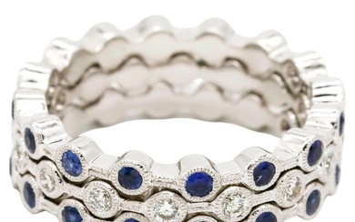 0.50 Carat Round Cut Diamond Blue Sapphire 14k White Gold Eternity Band Ring