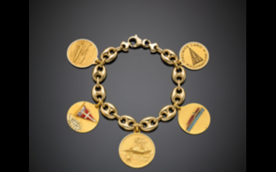 Yellow gold marine chain bracelet with five nautical medal...