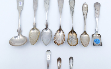 10pc Antique American Coin Silvers Spoons & Servers