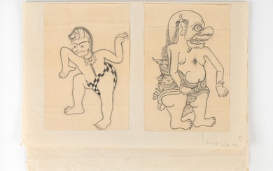 11 Balinese drawings / watercolours, of which two in the style of Lempad, all unframed. Added: a work by I Wayan Pugur (born 1946). Added: copy of a letter of Rudolf Bonnet (dated April 23, 1933) to the musicologist Jaap Kunst (1891-1960), with whom