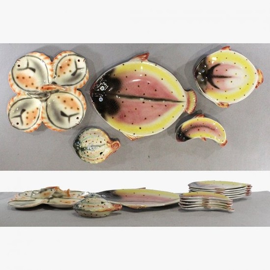 14 Pcs Mid-Century Italian Pottery Fish Plates Platters
