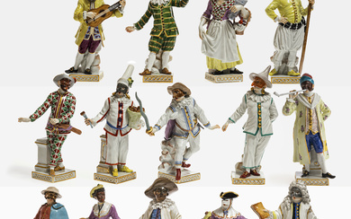 14 figures from the Commedia dellArte - Meissen, mostly after the models by J. J. Kändler and P. Reinicke