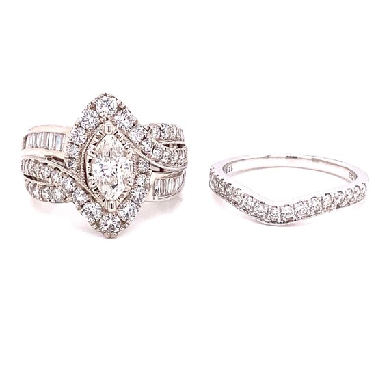 14K Diamond Engagement Marquise Ring & Band