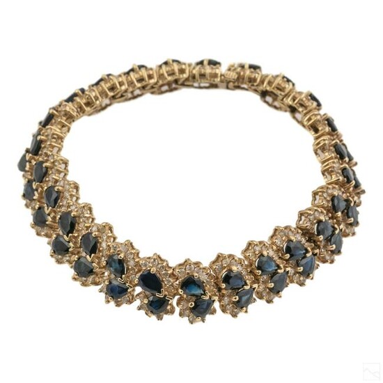 14K Gold Diamond Blue Sapphires Bracelet 24.5 CTTW