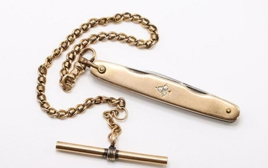 14K Rose Gold Watch Chain with Pocket Knife