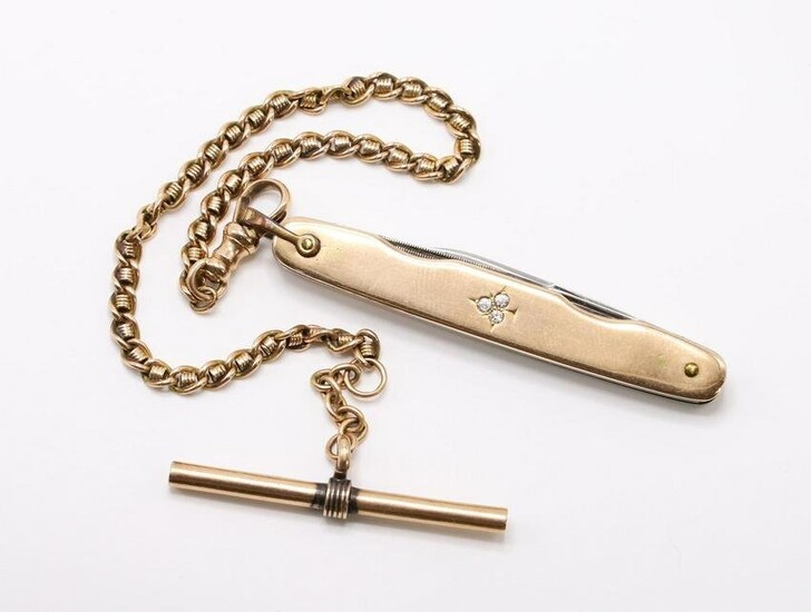 14K Rose Gold Watch Chain with Pocket Knife