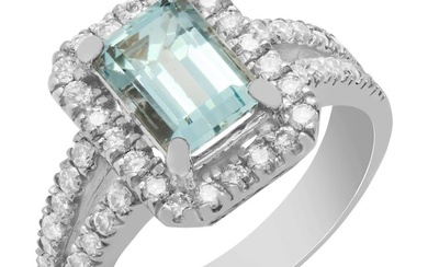 14k White Gold 1.62ct Aquamarine 0.78ct Diamond Ring