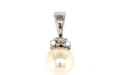 14k White Gold Single Pearl & Diamond Pendant