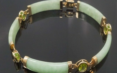 14k Yellow Gold Peridot Jade Link Bracelet