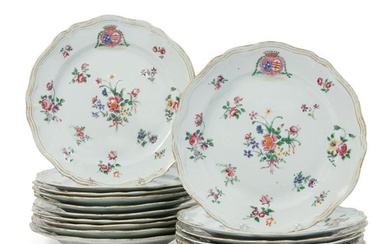 16 Chinese Export Famille Rose armorial plates