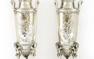 A pair of neoclassical silvered vases