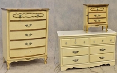 Gilt & cream Provincial high chest, nightstand, white