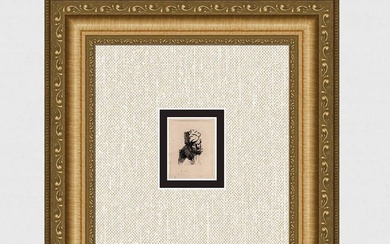 1800s REMBRANDT Etching B327 Head of Man in a Fur Cap Crying Out DURAND Original Framed